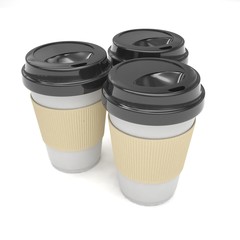 Three paper coffee cups. 3d rendering.