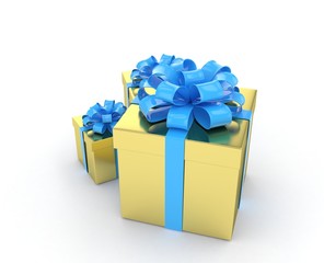 three gift boxes with bows isolated on white. 3d rendering.