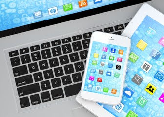 Laptop, phone and tablet pc. 3d rendering.