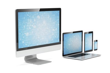 Fototapeta premium Ultimate web design, laptop, smartphone, tablet, computer, display. 3d rendering.