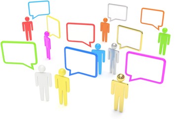 people with talk bubbles isolated over a white background. 3d rendering.