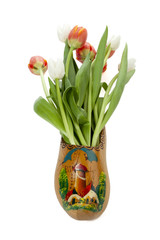 tulips flowers on dutch wooden shoe