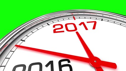 New Year 2017 Clock (Green Screen). Clock countdown from year 2016 to 2017. Perfect for your own background, clean mask on green screen.