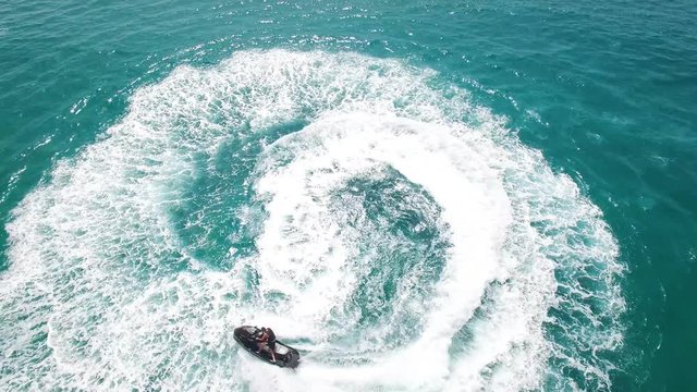 Jet skiing in open waters - Aerial footage