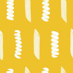 Seamless pattern with italian pasta. Repeated food background. Kitchen surface design for napkins, kitchen towels, wrapping paper, wallpaper 