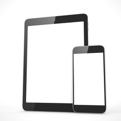 Tablet and smartphone on a white. 3d rendering.