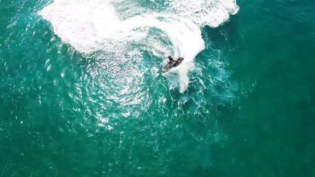 Jet skiing in open waters - Aerial footage