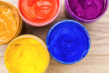 Gouache paints on wood