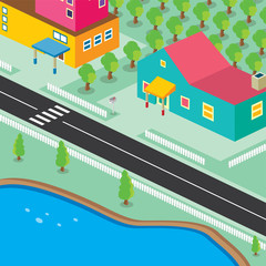 isometric residential view cartoon theme