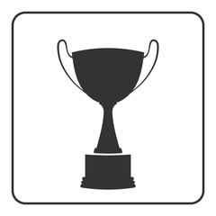 Trophy cup icon. Award sport trophy. Symbol of winner, competition, reward and champion best, prize. Victory emblem. Gray sign in frame on white background. Isolated design element Vector illustration
