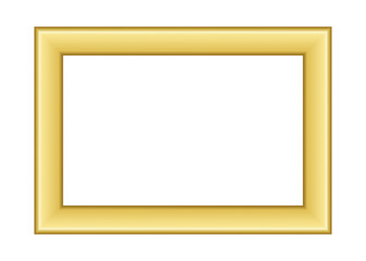 Gold frame. Beautiful simple golden design. Vintage style decorative border, isolated on white background. Deco elegant art object. Empty copy space for decoration, photo, banner. Vector illustration.