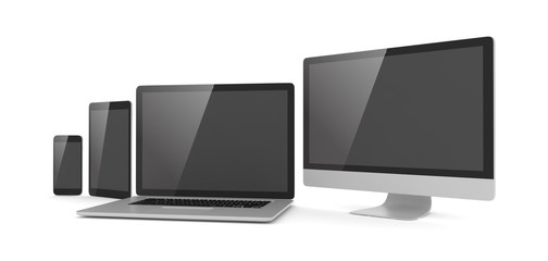 Responsive web design, laptop, smartphone, tablet, computer, display. 3d rendering.