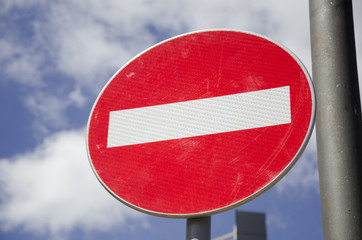 one way street sign close up