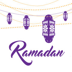 Ramadan crescent moon and lanterns design. EPS 10 vector.