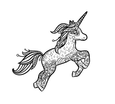 Mythical Unicorn in a magical animal doodle style vector.