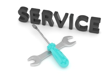 3D Illustration Wrench and screwdriver, service concept