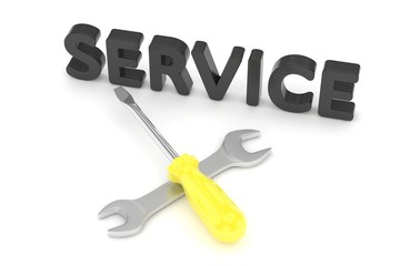 3D Illustration Wrench and screwdriver, service concept