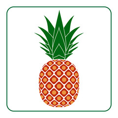 Pineapple with leaf icon. Tropical fruit isolated on white background. Symbol of vegan, sweet, exotic and organic, vitamin, healthy. Nature logo. Fresh dessert. Flat Design element Vector illustration