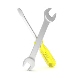 3D Illustration Wrench and screwdriver, service concept
