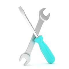 3D Illustration Wrench and screwdriver, service concept