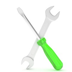 3D Illustration Wrench and screwdriver, service concept