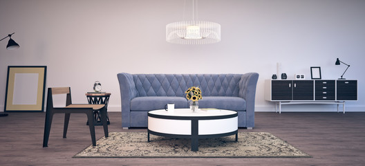 Modern interior design of living room (3d Render)