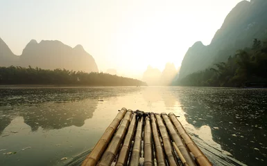 Papier Peint photo autocollant Guilin Sunrise at Li River, Xingping, Guilin, China. Xingping is a town in North Guangxi, China. It is 27 kilometers upstream from Yangshuo on the Li River