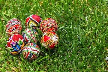 Fototapeta na wymiar Easter eggs hand painted and decorated