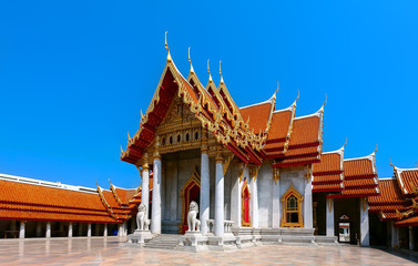 Fototapeta premium The Marble Temple with reflection under the blue sky.