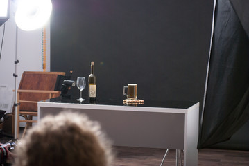 Studio environment while photographing drinks, bottles and glasses