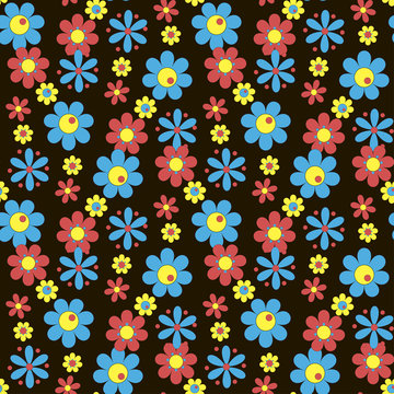 Seamless color floral pattern on a black background