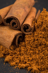 cinnamon sticks with powder.