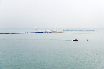 Floating cranes on the construction of the bridge Kerch
