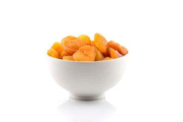 Dried apricots on white background