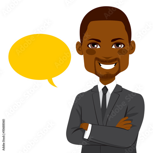 Portrait Of A Young Attractive African American Confident Businessman With Yellow Blank Balloon 