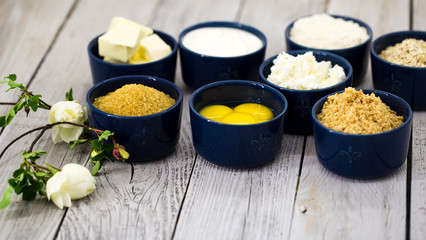 ingredients for cheesecake , in a bowl
