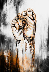 fist drawing, pencil sketch on paper, Color effect. 