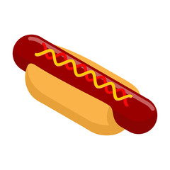 Hot dog isometrics. Bun with sausage. Mustard and ketchup. 3d il