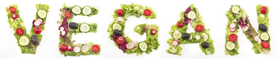 Crédence de cuisine en verre imprimé Légumes frais Mot végétalien fait de salade