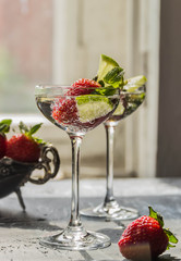 Cocktail strawberry, lime, mint with ice