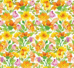 Vector illustration. Seamless flower patern in yellow shades