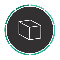 cube Simple flat white vector pictogram on black circle. Illustration icon