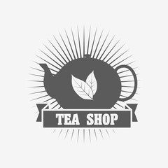 Fototapeta premium Tea shop logo or badge deasign template with tea pot