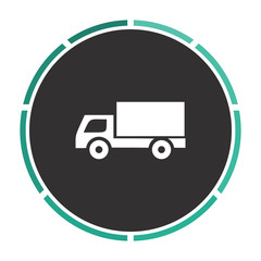 Cargo truck Simple flat white vector pictogram on black circle. Illustration icon
