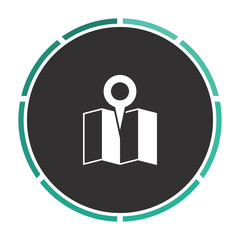 Location Simple flat white vector pictogram on black circle. Illustration icon