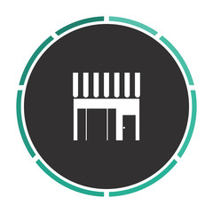 Shop Simple flat white vector pictogram on black circle. Illustration icon