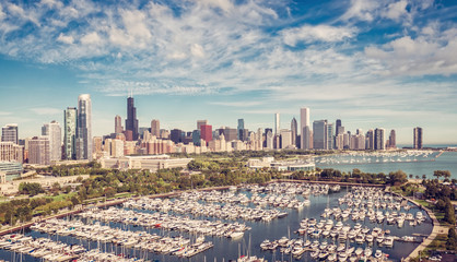 Chicago Downtown Skyline aerial view