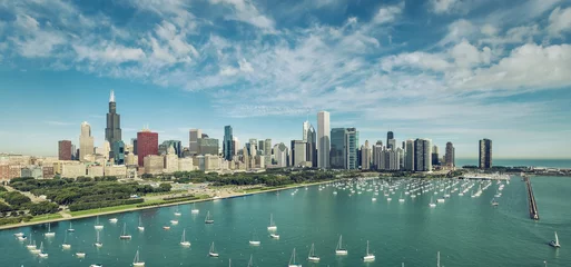 Tuinposter Chicago Downtown Skyline aerial view © marchello74