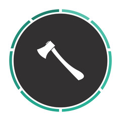 Axe Simple flat white vector pictogram on black circle. Illustration icon