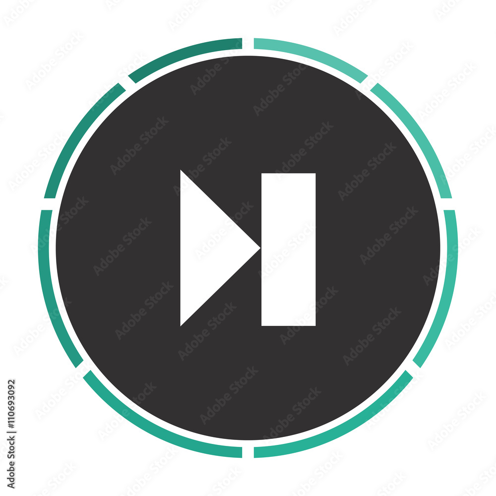 Poster next track linear button simple flat white vector pictogram on black circle. illustration icon